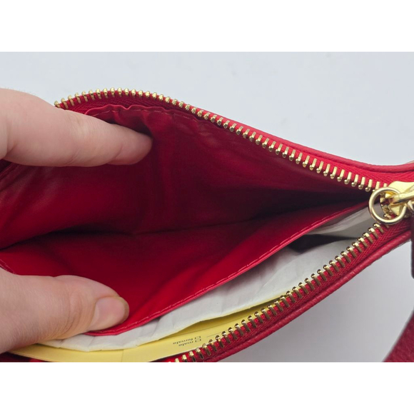 Women's Dooney & Bourke Red Leather Wristlet Clutch One Size Beige Stitching - Picture 10 of 10